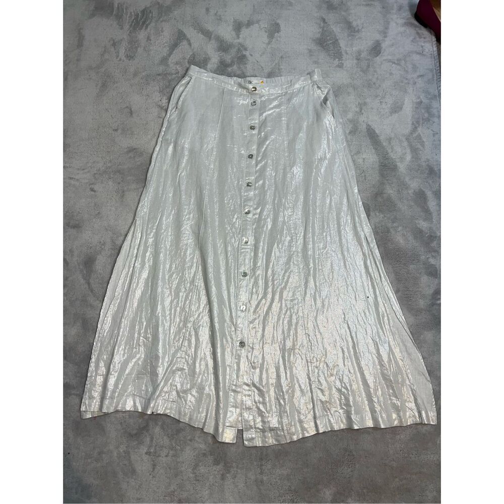 New! Shimmery Sparkly Silver Metallic Skirt MAXI LARGE - Picture 2 of 8